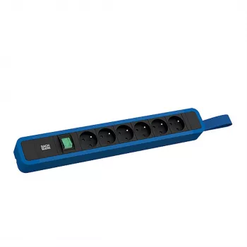 Bachmann PRIMO 2 regleta de enchufes 6x enchufes tipo E con interruptor y anilla de suspensión 2,0 m conector CEE7/7 RAL5010 azul genciana