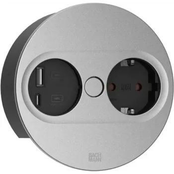 Bachmann TWIST 2 regleta de enchufes con 1x enchufe Schuko y 1x USB A/C, cable de 2,0 m, negro/acero inoxidable