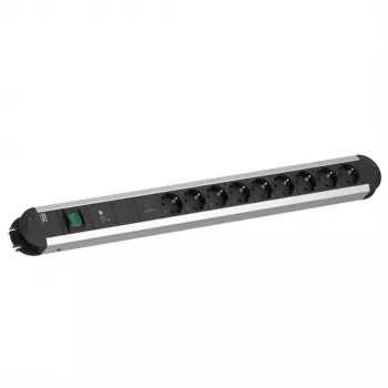 Bachmann PRIMO 9x CEE 7/3 regleta de enchufes con interruptor, cable de 2,0 m, negro