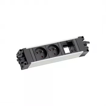 Bachmann 906.0238 STEP ALU Desk módulo de alimentación y datos, 2x tomas tipo E, 2x ranuras Keystone, cable de 3m, plata/negro