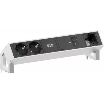 Bachmann DESK2 módulo de corriente de mesa 2x Schuko 1x USB-C 100W 1x ranura para módulo de ampliación cable de 1m INOX
