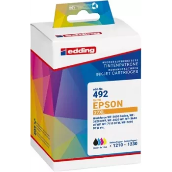 Edding Pack combinado de cartuchos de tinta compatibles para Epson 27XL (cian, magenta, amarillo) - Alta capacidad - pack de 3