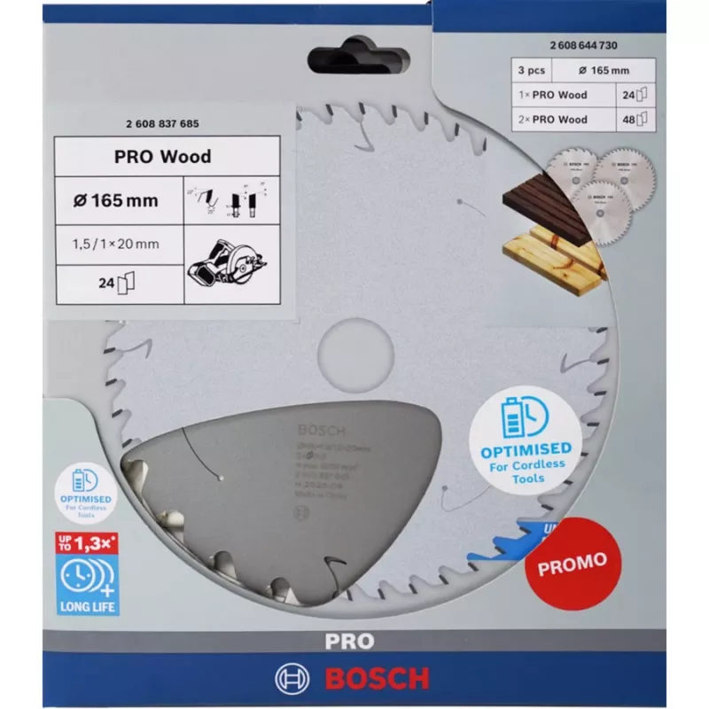 BOSCH POWERTOOLS PRO Hoja de sierra circular de batería para madera 165 mm (pack ventaja de 3)