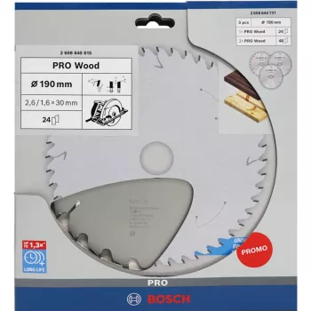 BOSCH Power Tools PRO Hoja de sierra circular para madera 190 mm (pack ventaja de 3)
