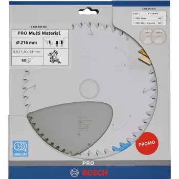 BOSCH PRO Hoja de sierra circular para madera/multimaterial 216 mm, pack doble