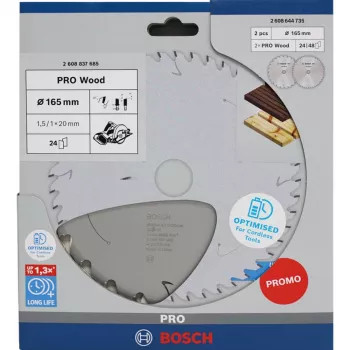 BOSCH POWERTOOLS PRO Hoja de sierra circular de batería para madera 165 mm (pack promocional de 2)