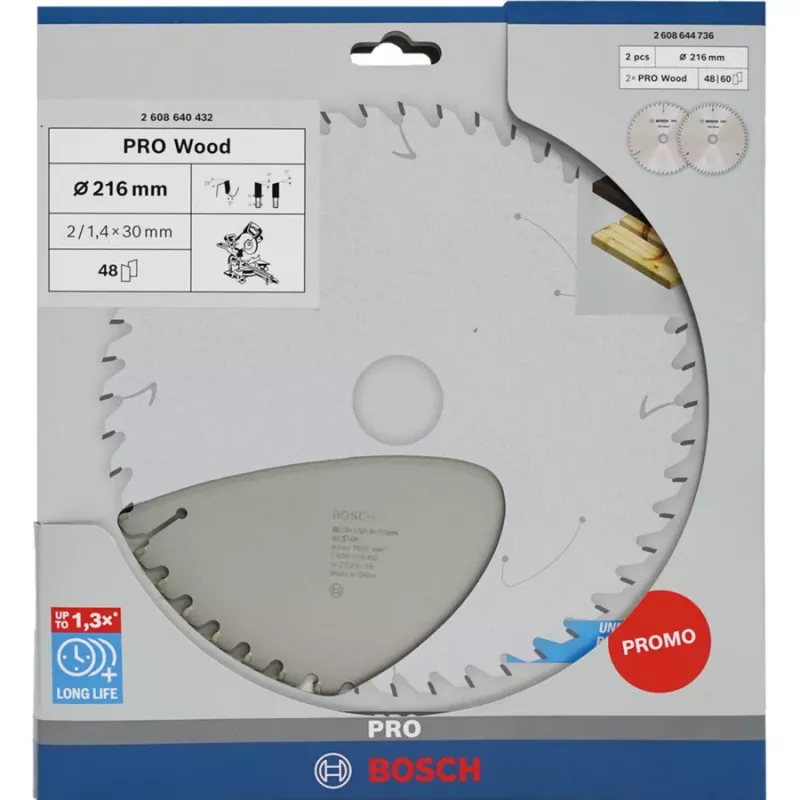BOSCH POWERTOOLS PRO Hoja de sierra circular para madera 216 mm (pack promocional de 2)