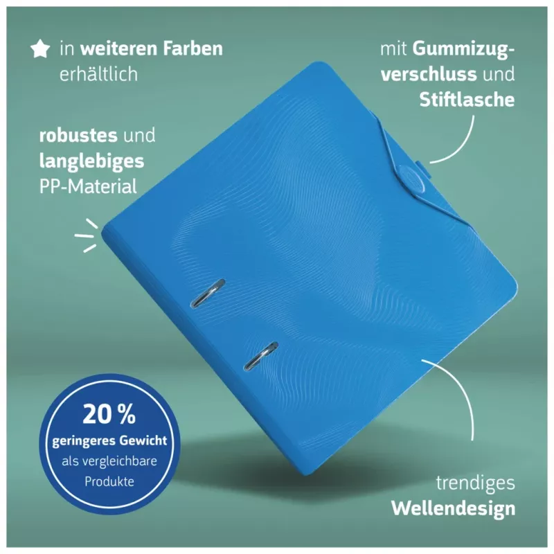 BRUNNEN WAVE archivador de palanca azur plástico 7,0 cm DIN A4