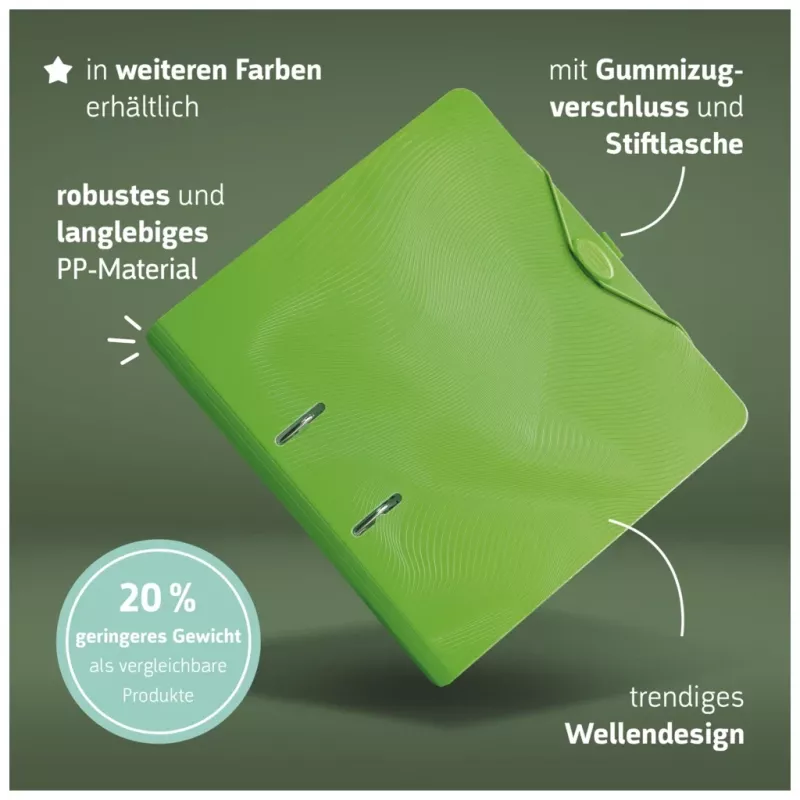 BRUNNEN WAVE archivador de palanca kiwi verde plástico 7 cm DIN A4