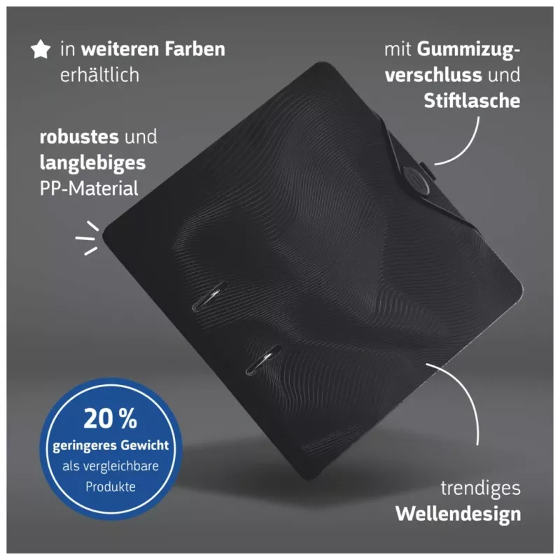 BRUNNEN WAVE archivador de palanca Onyx Black plástico 7,0 cm DIN A4