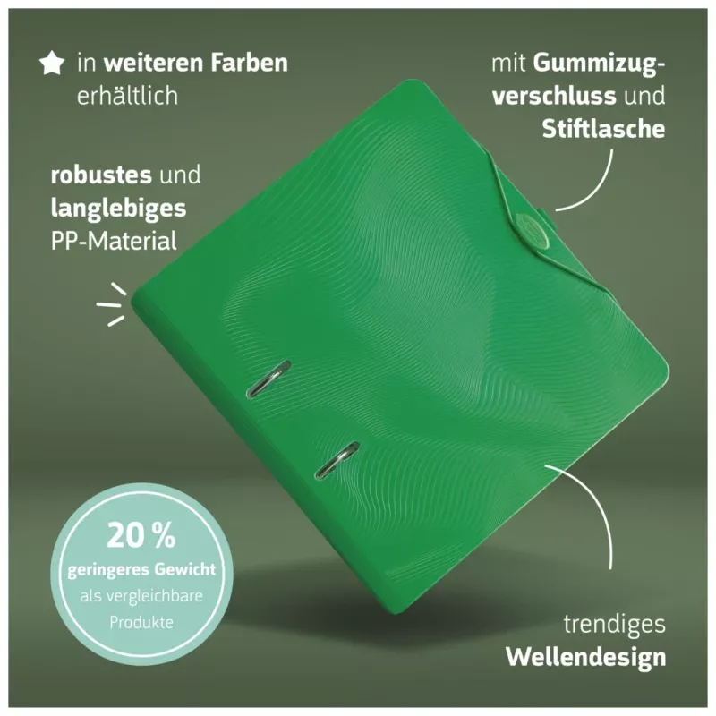 BRUNNEN WAVE archivador de palanca verde plástico 7,0 cm DIN A4