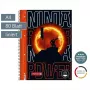 BRUNNEN College Block Ninja Power pauta 27 rayado DIN A4 margen interior, 80 hojas, encuadernado en espiral, 4 taladros, perforado, 70 g/m², blanco