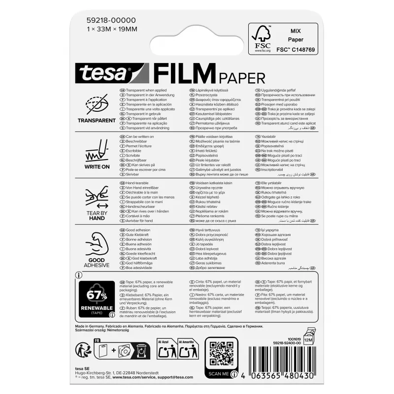 Tesa Film Paper 8x transparente para etiquetar y plegar