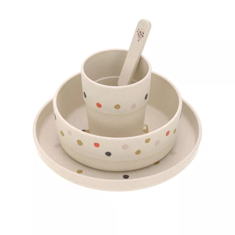 Lassig vajilla infantil Little Mateys Spicy Orange, 4 piezas (plato, cuenco, vaso, cuchara), 70 % polipropileno y 30 % celulosa