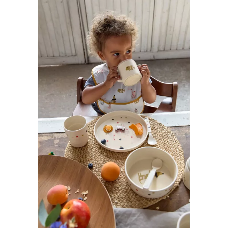 Lassig vajilla infantil Little Mateys Spicy Orange, 4 piezas (plato, cuenco, vaso, cuchara), 70 % polipropileno y 30 % celulosa