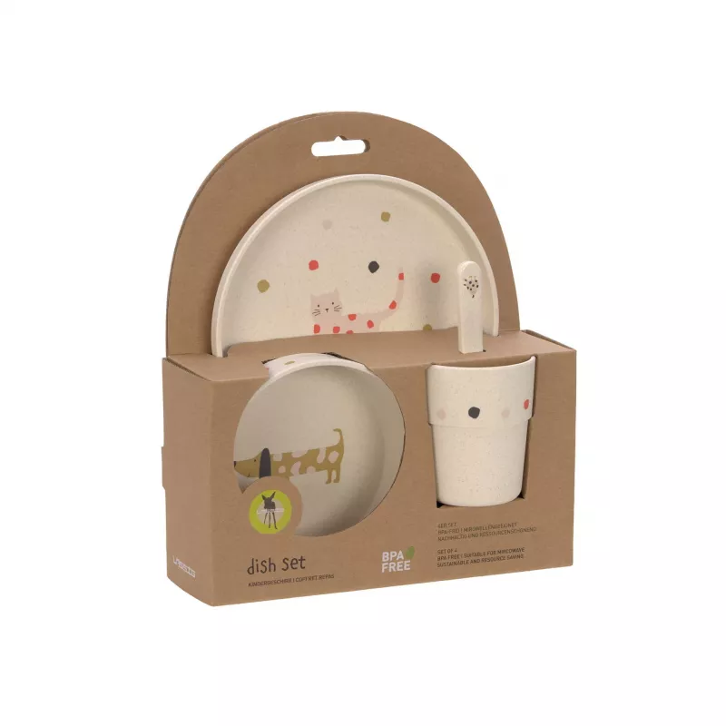 Lassig vajilla infantil Little Mateys Spicy Orange, 4 piezas (plato, cuenco, vaso, cuchara), 70 % polipropileno y 30 % celulosa