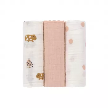 Lassig manta de muselina para envolver set de 3 85x85cm Little Mateys Spicy Orange