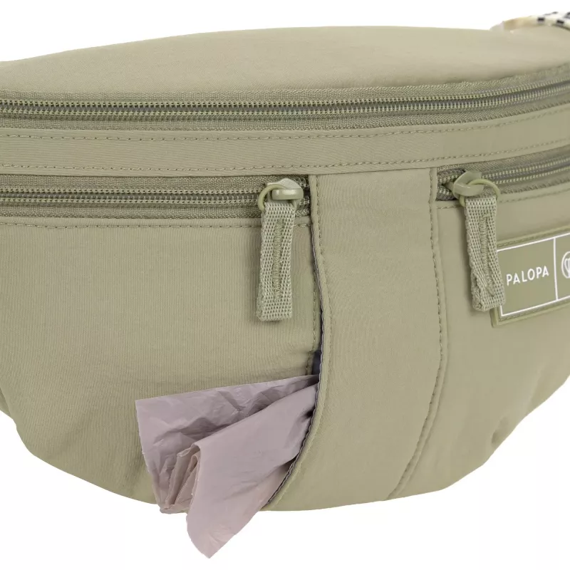 PALOPA Emma Bolsa de Premios para Perros Riñonera Nylon Arrugado Verde Oliva Pálido