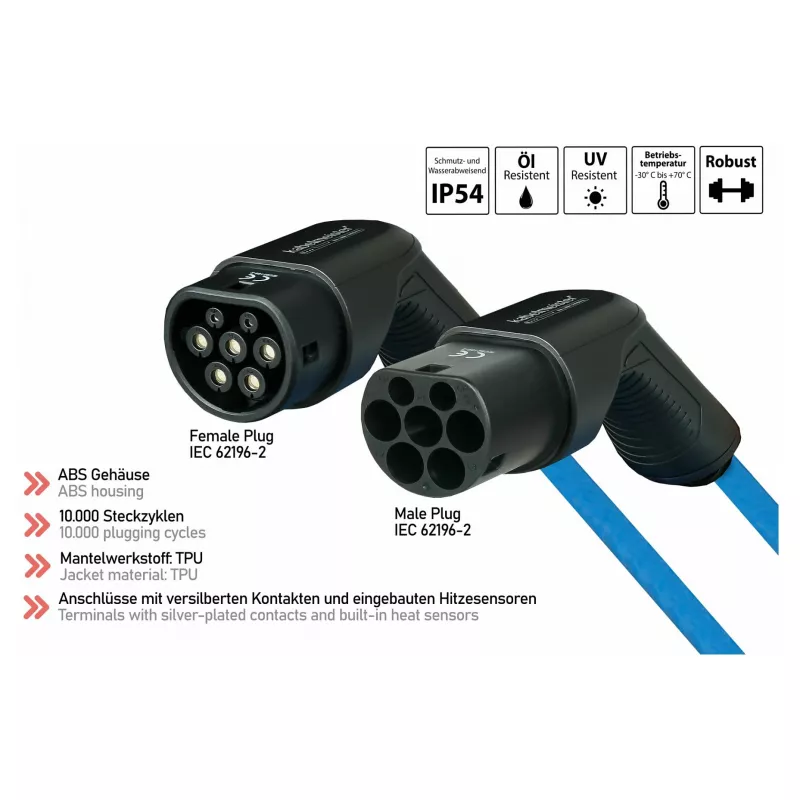 Cable de carga para VE KABELMEISTER Modo 3 Type 2 11 kW 16 A trifásico en espiral 5 m Negro