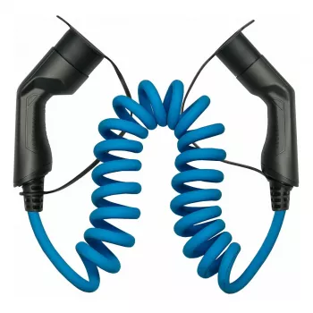 KABELMEISTER Cable alargador para VE Modo 3, conector Type 2 macho a hembra, trifásico, 32A, 22kW, cable en espiral, 5m, negro