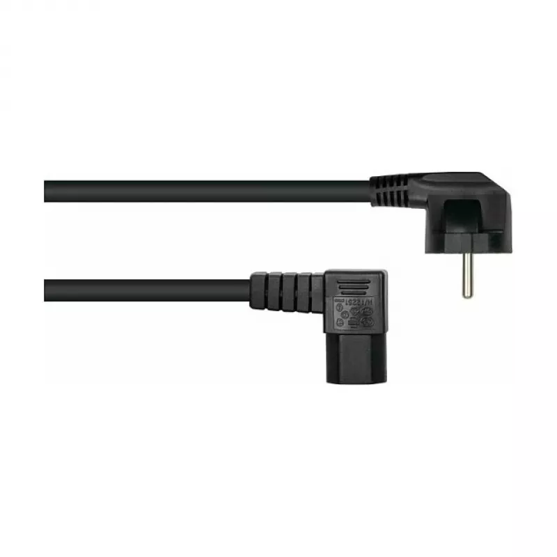 Cable de alimentación kabelmeister con conector macho Schuko tipo E+F (acodado 90°) a conector para aparatos de calefacción C15 (en ángulo recto), 1,8 m, Negro
