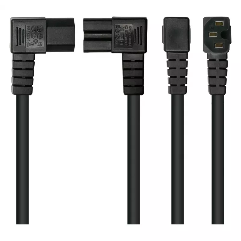 Cable de alimentación Kabelmeister con conector macho Schuko tipo E+F (acodado 90°) a conector hembra IEC C15 (recto), 1,8 m, Negro