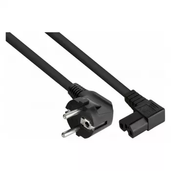 Cable de alimentación Kabelmeister con conector macho Schuko tipo E+F (acodado 90°) a conector hembra IEC C15 (recto), 1,8 m, Negro