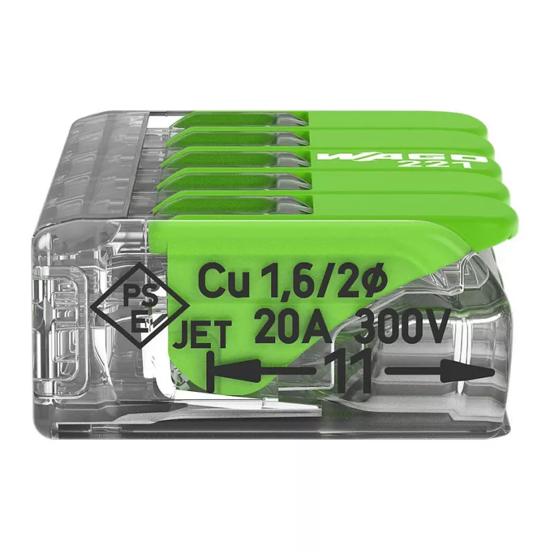 Conector compacto WAGO 221-425 5 conductores con palancas, transparente/naranja