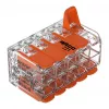 Conector de empalme compacto WAGO 221-420 con palancas, 10 conductores, 0,2-4 mm², carcasa transparente, palanca naranja, pack de 10