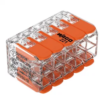 Conector de empalme compacto WAGO 221-420 con palancas, 10 conductores, 0,2-4 mm², carcasa transparente, palanca naranja, pack de 10
