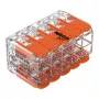 Conector de empalme compacto WAGO 221-420 con palancas, 10 conductores, 0,2-4 mm², carcasa transparente, palanca naranja, pack de 10