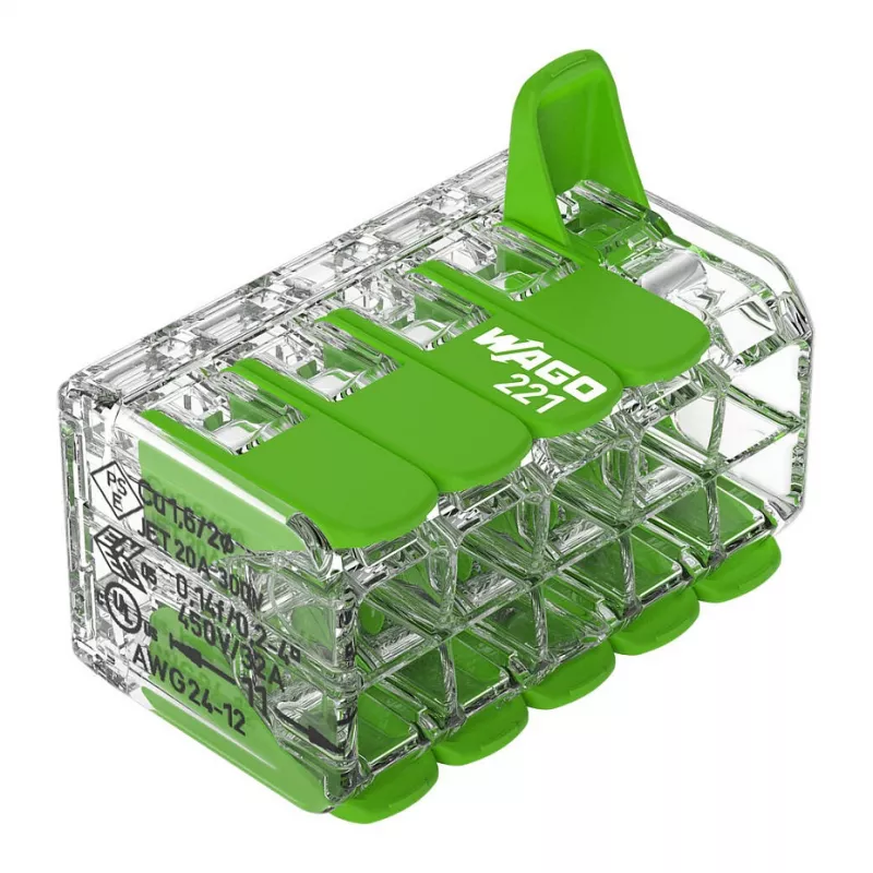 Conector WAGO 221-430 COMPACT 2 conductores, 0,2-4 mm², 15 unidades, Green Range