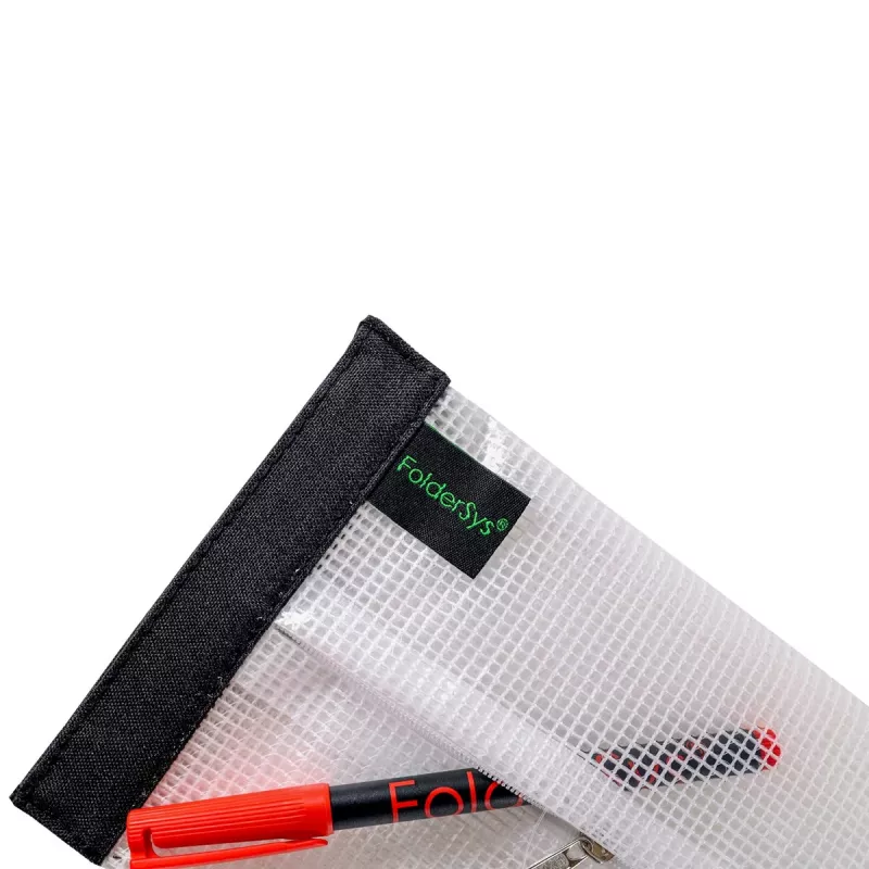 FolderSys SnapBag DIN A6 carpeta de documentos transparente sin PVC con costura negra