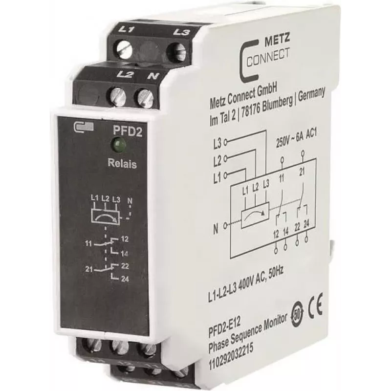 METZ CONNECT PFD2-E12 Unidad de distribución con filtro de alimentación, 400 V, 6 A, carril DIN, negro/blanco