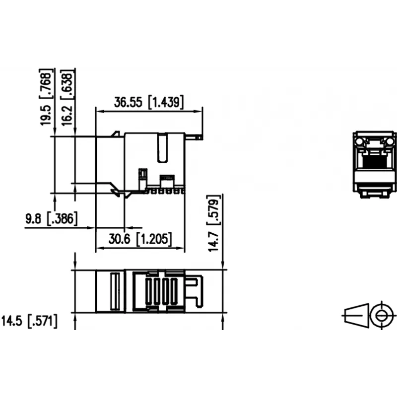 METZ CONNECT 130A10-29-I-B1 Plano negro conector hembra RJ45 Cat6A blindado módulo Keystone