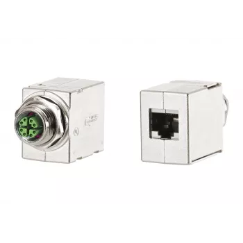 METZ CONNECT conector hembra M12 codificado D, 8 polos, conexión por tornillo, apantallado, IP67