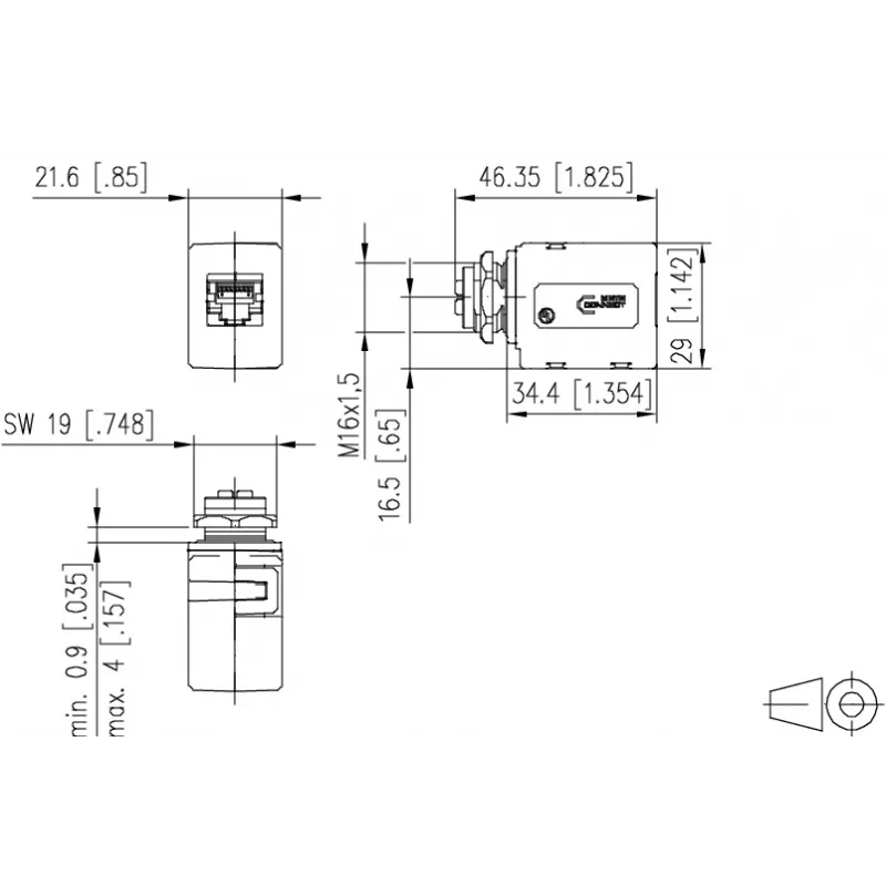 METZ CONNECT conector hembra M12 codificado D, 8 polos, conexión por tornillo, apantallado, IP67
