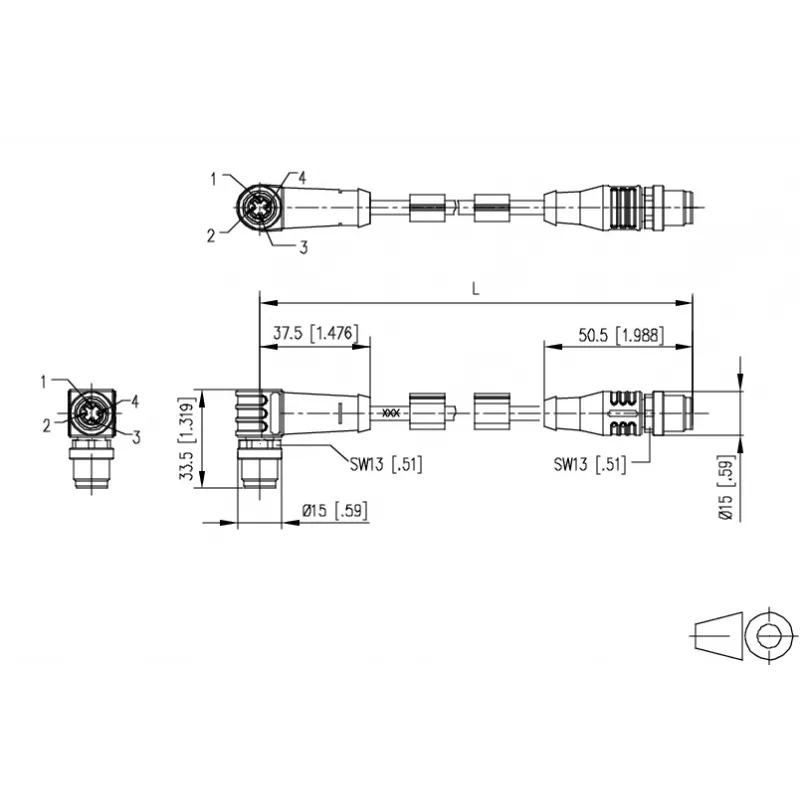 METZ CONNECT Cable de conexión M12 en ángulo a recto, codificado D, 4 polos, 10 m, apantallado, PUR, verde