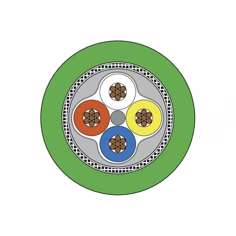 METZ CONNECT Cable de conexión M12 en ángulo a recto, codificado D, 4 polos, 10 m, apantallado, PUR, verde