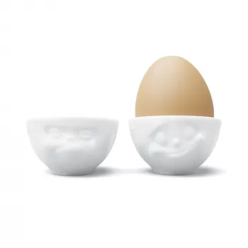 FIFTYEIGHT PRODUCTS set de hueveras n.º 3 - Happy & Grumpy blanco
