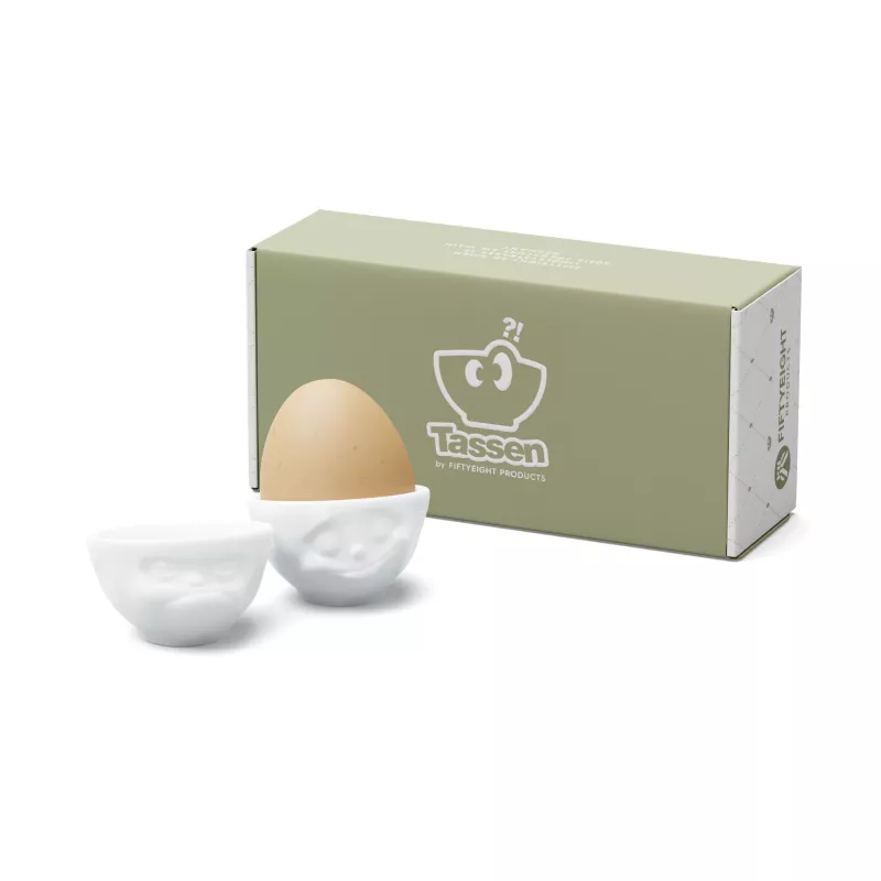 FIFTYEIGHT PRODUCTS set de hueveras n.º 3 - Happy & Grumpy blanco