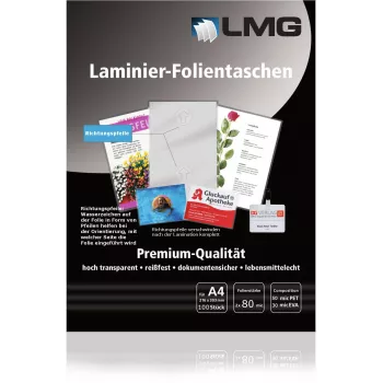 LMG Fundas de laminar A4 80 micras brillantes 100 uds.