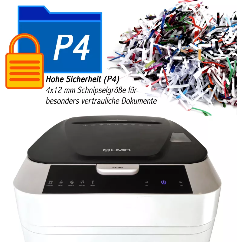 LMG AUTO180P4 Destructora de papel de corte cruzado, P-4, 10 hojas, 18 L, negra