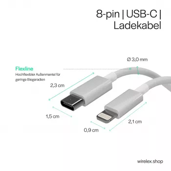 Flexline Cable USB-C a Lightning, PD, blanco, 0,5m (FL31-13050)