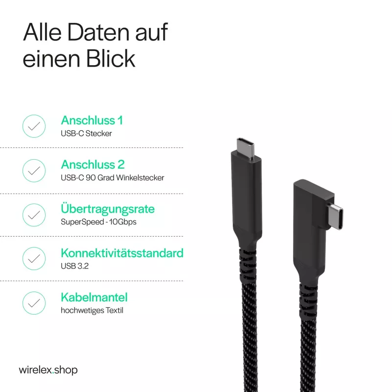 Cable de carga USB-C S/CONN maximum connectivity USB-C a USB-C 3.2 100W PD textil 90° - Cable - Digital/Datos