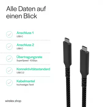 Cable Flexline USB-C a USB-C, USB 3.2 Gen 2, 100W PD, nailon trenzado, 1 m (FL31-75004)