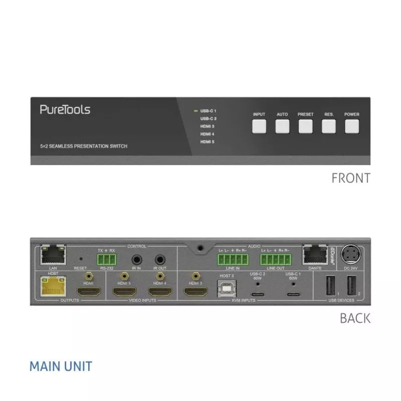 PureLink PT-PSW-52KVM Conmutador KVM 5x2 4K 60Hz 4:4:4 USB-C HDMI