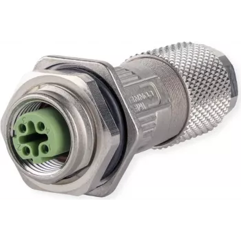 METZ CONNECT MMF881A115-0001 conector hembra M12, codificado D, IP67, para montaje en campo, con brida, 4 polos