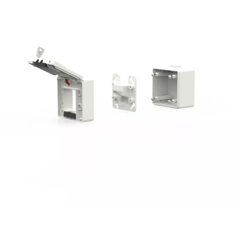 METZ CONNECT 1309470002KI Caja de superficie para módulo IP44 con tapa abatible y cerradura, 2 insertos de módulo, gris claro (RAL 7035)