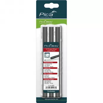 Recargas Pica BIG DRY para carpinteros 2H - 12 minas, rectangular 2x5 mm, 150 mm, grafito negro